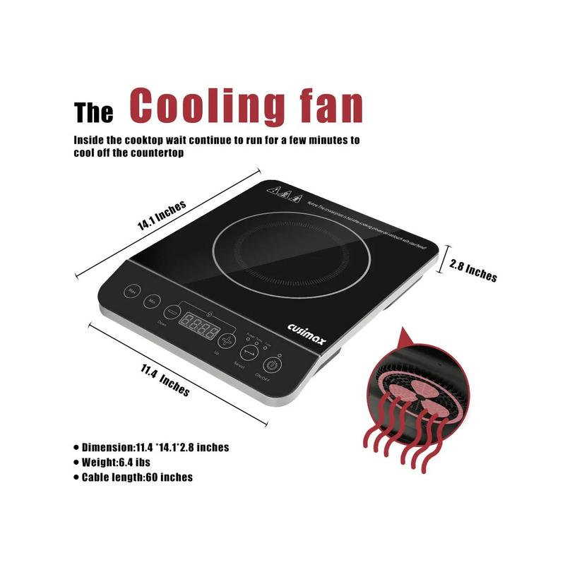 Cusimax Induction Cooktop, 1800W Stainless Steel Portable Induction Burner with Timer (CMIC-180B1) - Brand New - view 7