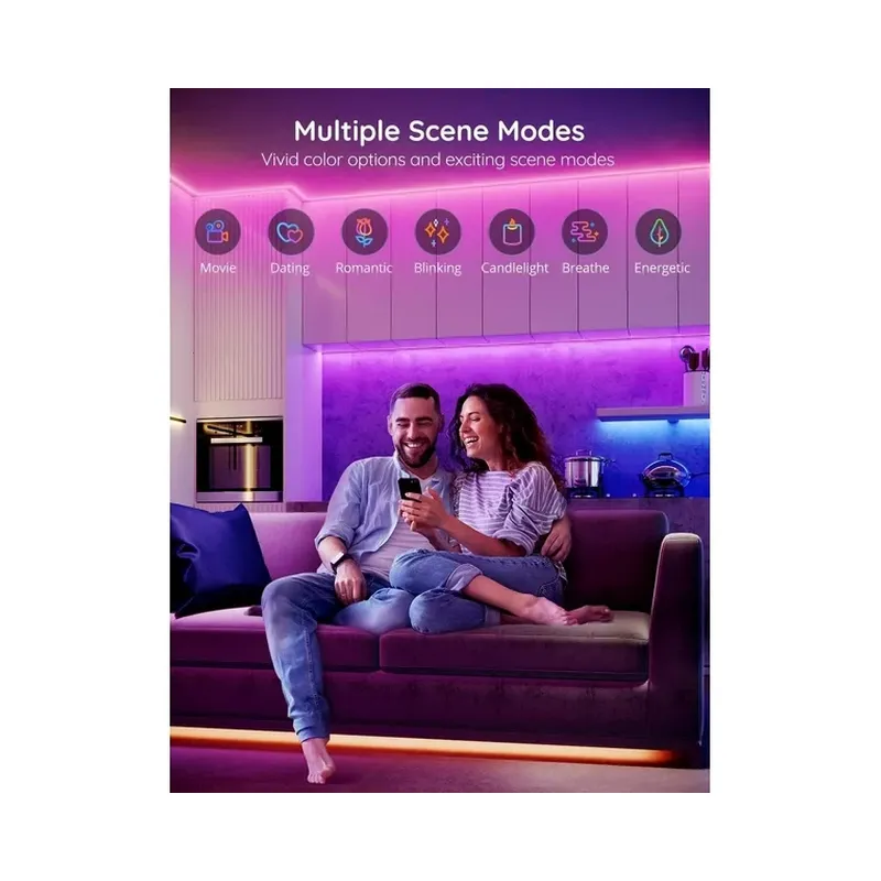 Govee RGB LED Strip Lights 50ft | Bluetooth RGB LED Lights with App Control | 64 Scenes and Music Sync LED Strip Lighting.