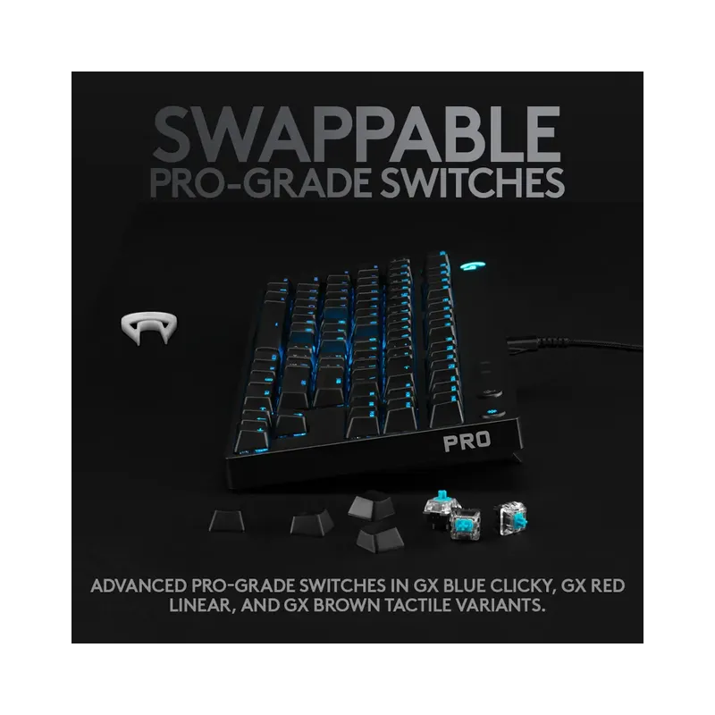 Logitech - G PRO TKL Wired Mechanical GX Blue Clicky Switch Gaming Keyboard with RGB Backlighting - Black (Brand New) -.