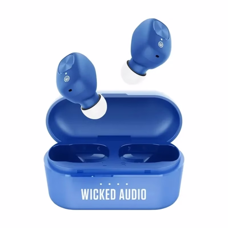 Wicked Audio Hiro True Wireless Bluetooth 5.0 Earbuds 12H Playtime Built-in Microphone, (Blue) - Brand New