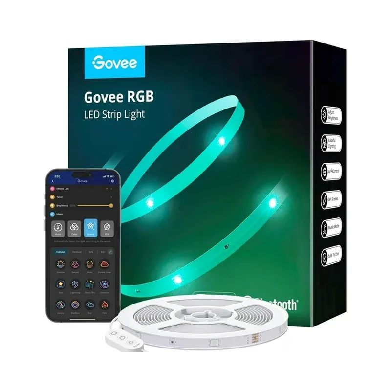 Govee RGB LED Strip Lights 50ft | Bluetooth RGB LED Lights with App Control | 64 Scenes and Music Sync LED Strip Lighting.