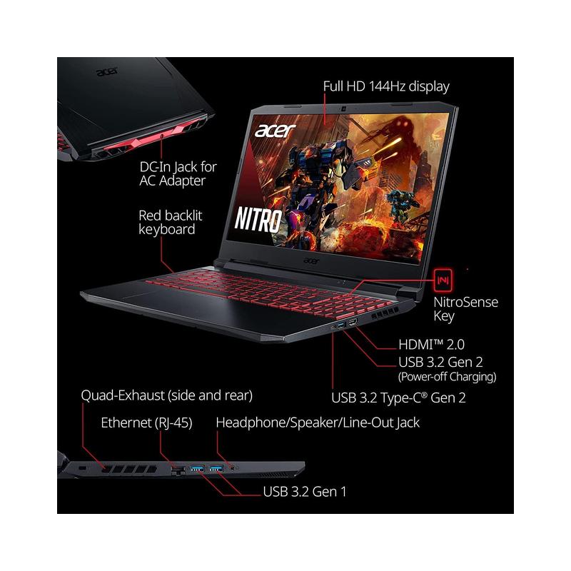 Acer Nitro 5 Gaming Laptop 17.3" FHD Display, Intel Core i5-11400H/512GB NVMe SSD/12GB RAM/GTX 1650 with 4GB (Certified.