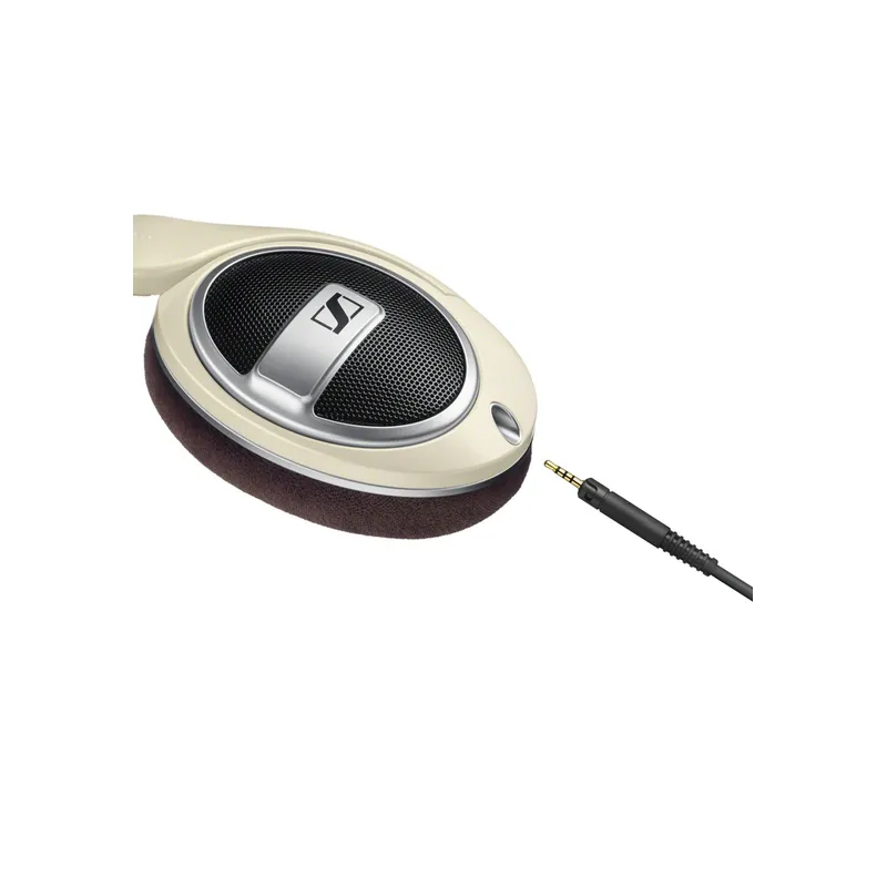 Sennheiser HD 599 Circumaural Headphone, Ivory colour with matte metallic detailing and a brown stitched headband - Brand.