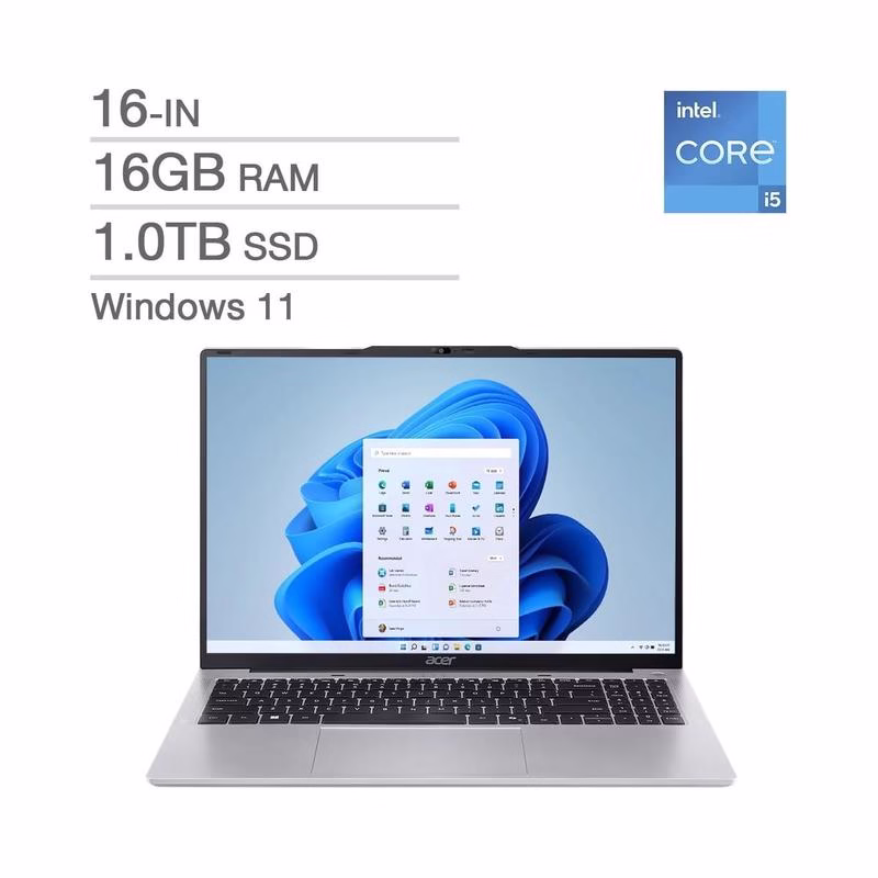 Acer Aspire Lite 16" Laptop | Intel Core i5-13th Gen CPU | 16GB RAM | 1TB Fast SSD | Silver | Brand New - view 3