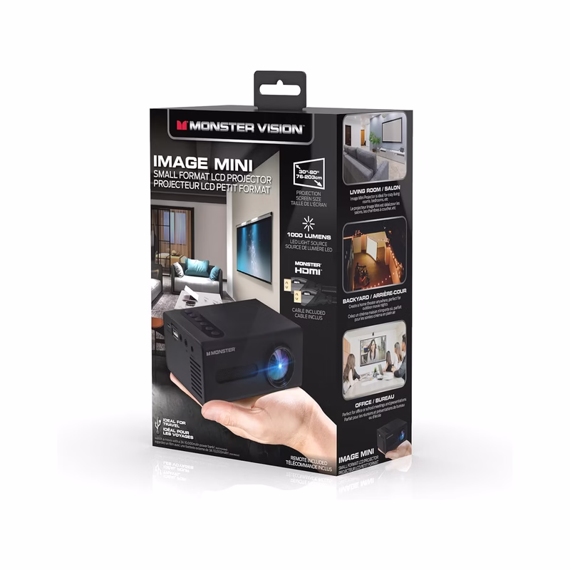 Monster Image Mini Small Format LCD Projector, HD 1080p, Black - Open Box - view 3
