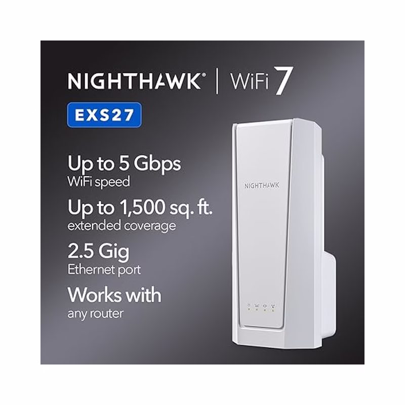 NETGEAR Nighthawk WiFi 7 Dual-Band Range Extender, upto 5 GBPS Speed, Covered upto 1,500 sq.ft. | (EXS27) - Brand New -.