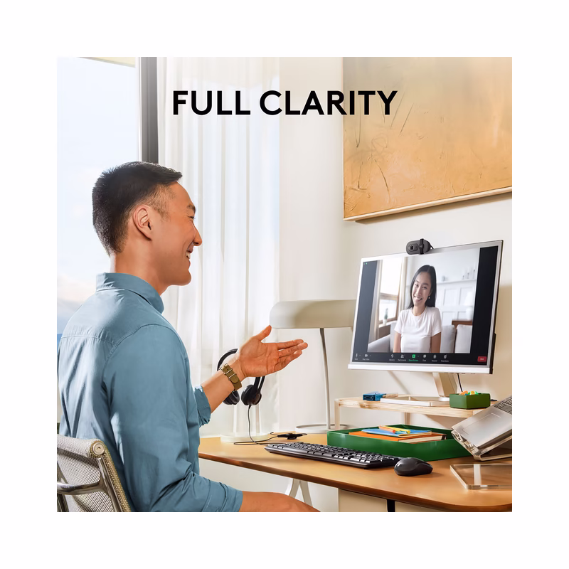 Logitech Brio 100 Full HD 1080p Webcam with Built-in Microphone - Graphite - Brand New - view 3