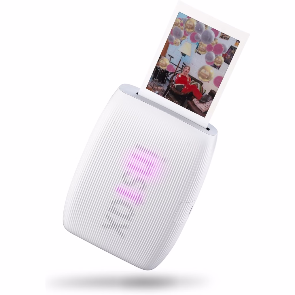 Fujifilm instax mini Link 3 Smartphone Printer in Clay White printing an instax mini photo