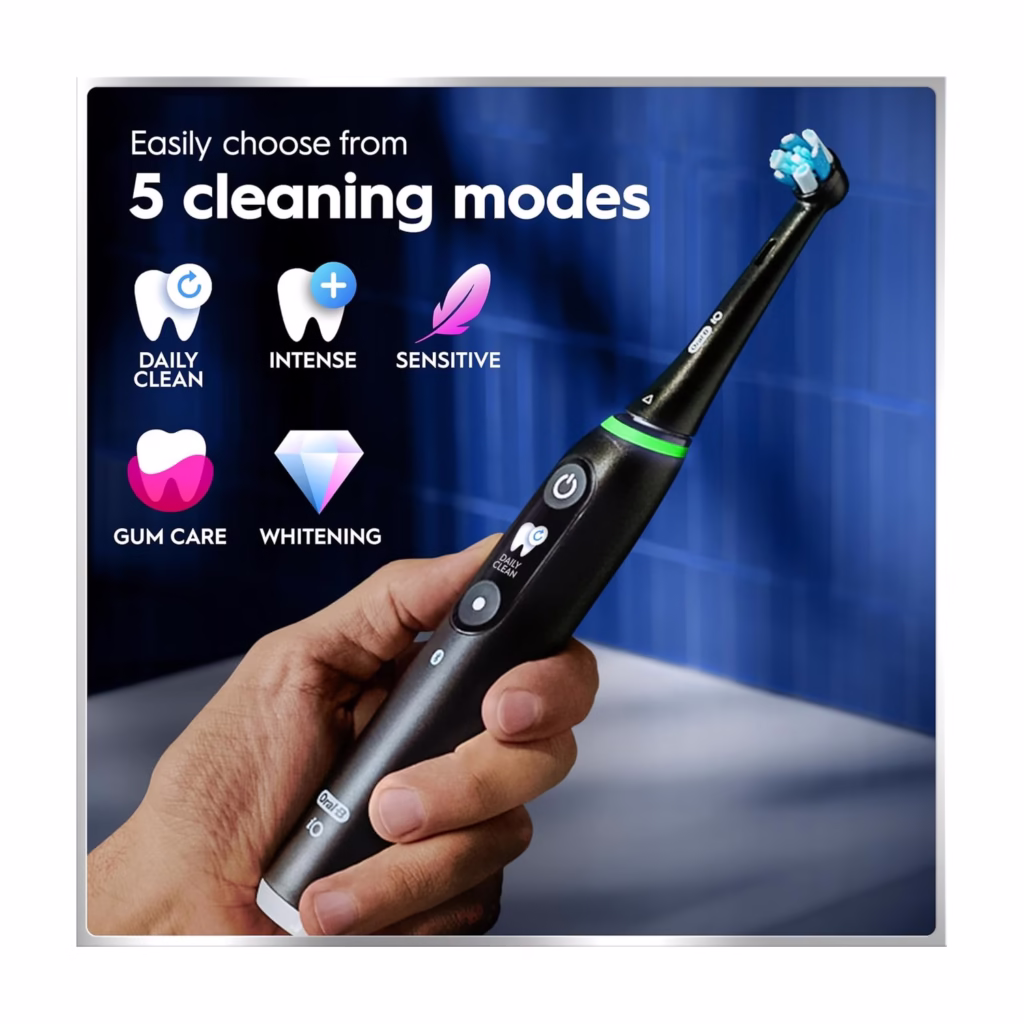 Oral-B iO7 5 cleaning modes: Daily Clean, Intense, Sensitive, Gum Care and Whitening