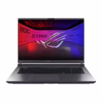 ASUS ROG Strix G18 18-inch gaming laptop in Eclipse Grey, front view with RGB backlit keyboard