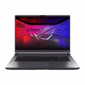 ASUS ROG Strix G18 18-inch gaming laptop in Eclipse Grey, front view with RGB backlit keyboard