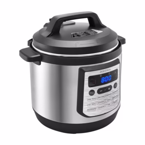 Insignia Pressure Cooker 8 QT Multi-Function NS-MC80SS9 stainless steel front three-quarter view
