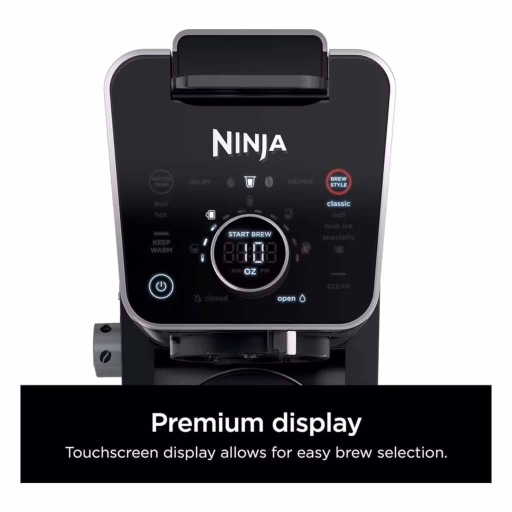 Ninja DualBrew Pro CFP301C touchscreen display with Classic, Rich, Over Ice and Specialty brew styles