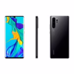 Huawei P30 Pro Black shown front, side and rear with quad Leica camera