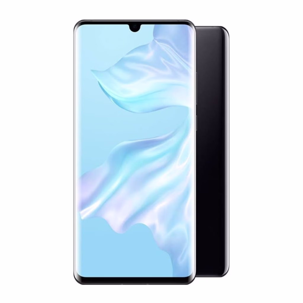 Huawei P30 Pro Black front curved display and rear Leica quad camera together