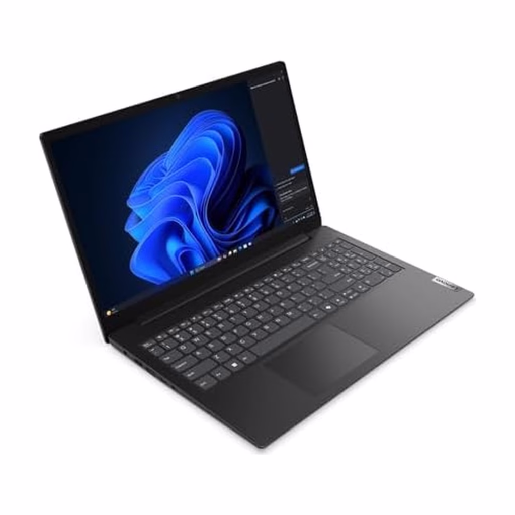Lenovo V15 G5 three-quarter right view in Business Black with trackpad and number pad
