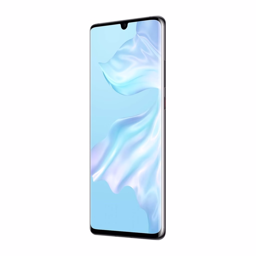 Huawei P30 Pro Black three-quarter front view with slim curved profile