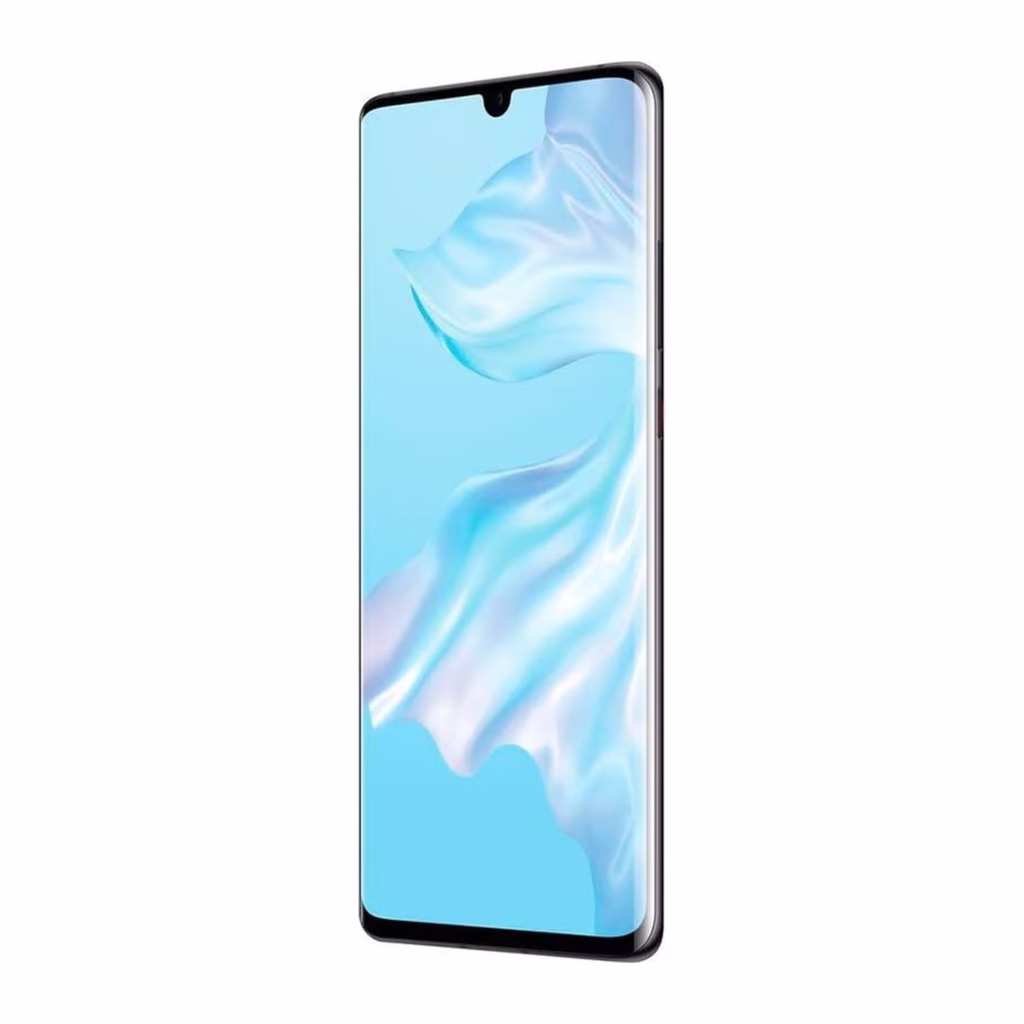 Huawei P30 Pro Black angled front view showing curved-edge OLED screen