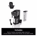 Ninja DualBrew Pro CFP301C included accessories: frother, water reservoir, K-Cup adapter, Smart Scoop and 12-cup glass carafe