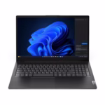 Lenovo V15 G5 15.6-inch FHD business laptop in Business Black, open front view with full-size keyboard and numeric keypad