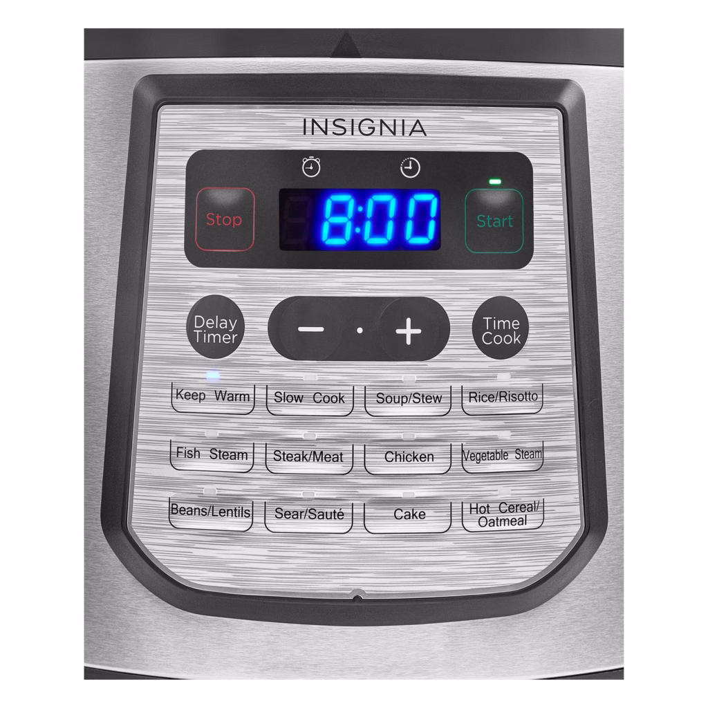 Insignia Pressure Cooker 8 QT control panel with 12 one-touch preset programs