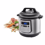Insignia Pressure Cooker 8 QT with fresh vegetables and 8:00 digital display