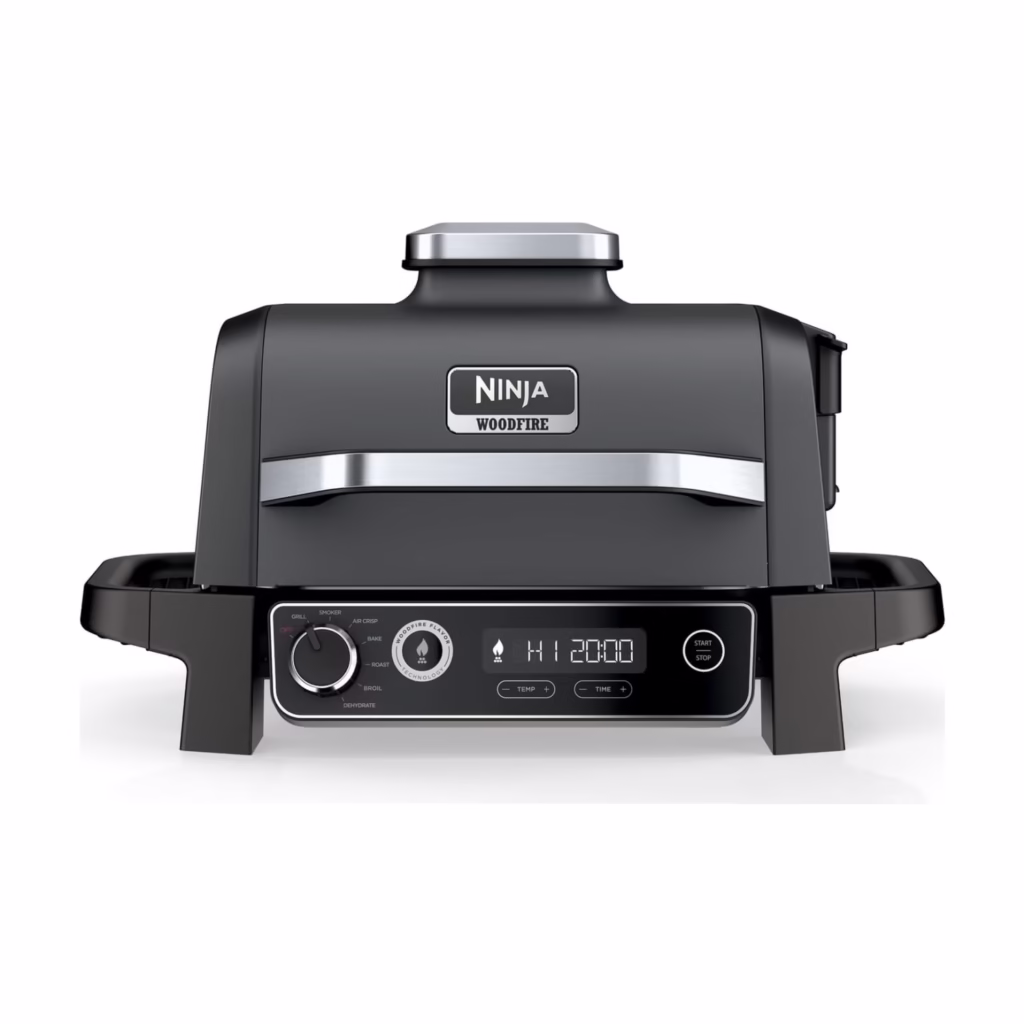 Ninja Woodfire Outdoor Grill OG701C front view with control panel, Open Box