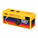 Kodak Charmera digital camera, yellow design, three-quarter view