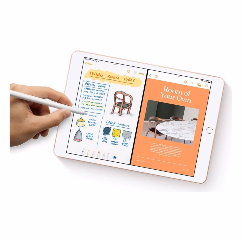Apple Pencil 1st generation drawing on the Apple iPad 7th Gen Silver 10.2-inch Retina display