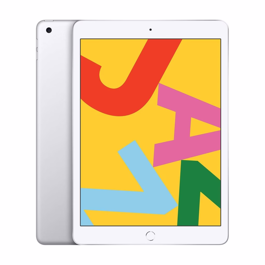 Apple iPad 7th Gen 10.2-inch Wi-Fi in Silver, front and back view