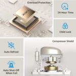 KNKA 34 Pint Dehumidifier safety features including auto defrost, child lock and auto shut-off