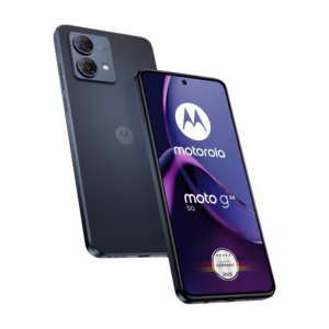 Motorola Moto G84 5G in Midnight Blue, front and back view