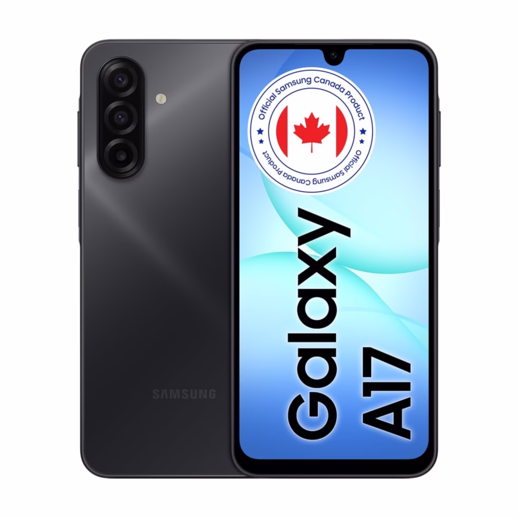 Samsung Galaxy A17 5G 128GB in Black, Canadian model, front and rear view