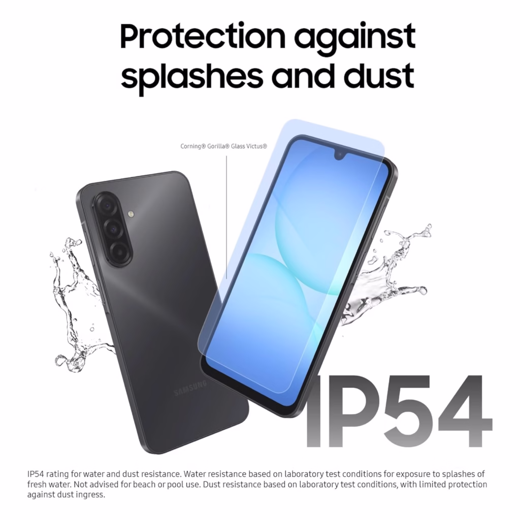 Samsung Galaxy A17 5G IP54 rating for protection against splashes and dust