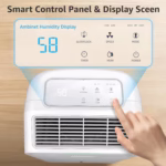 KNKA 34 Pint Dehumidifier top control panel with humidity display, timer and mode buttons