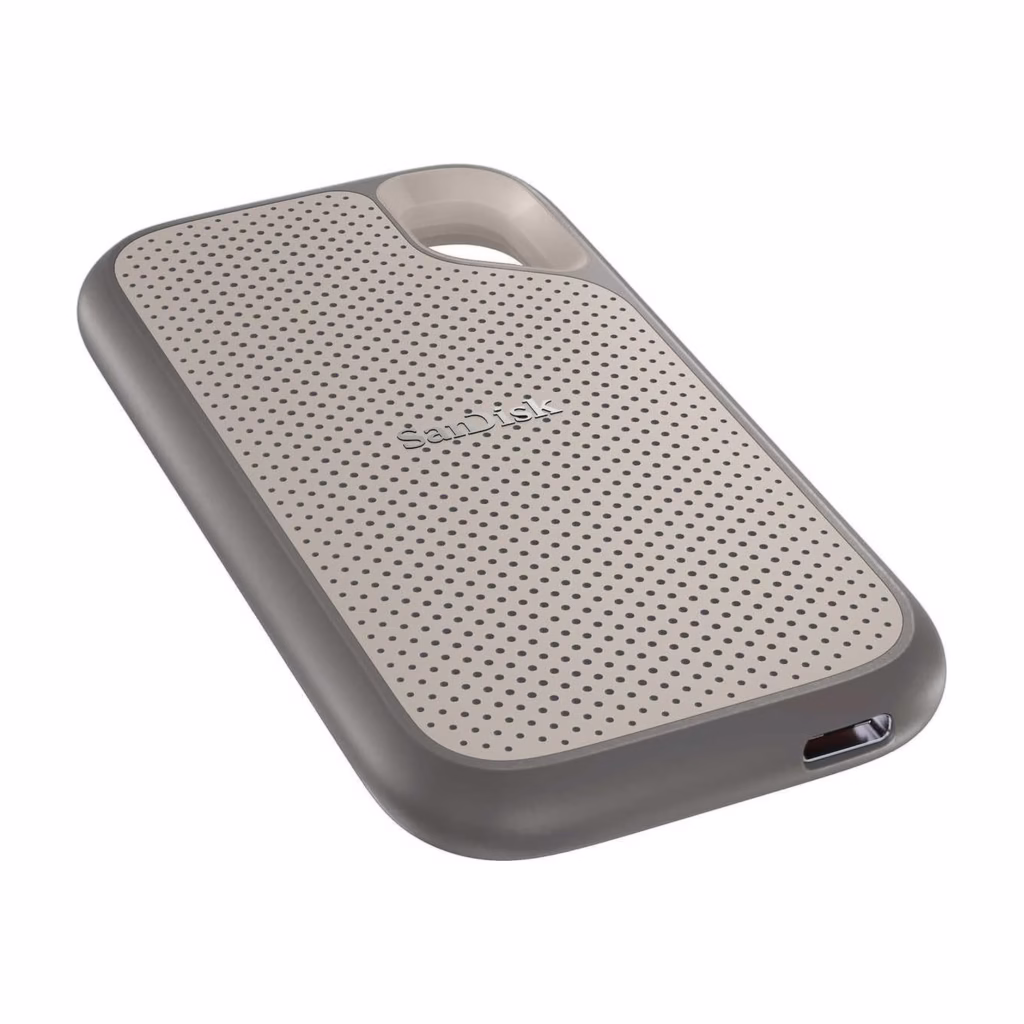 SanDisk Extreme Go 1TB portable SSD rear angle showing the USB-C port