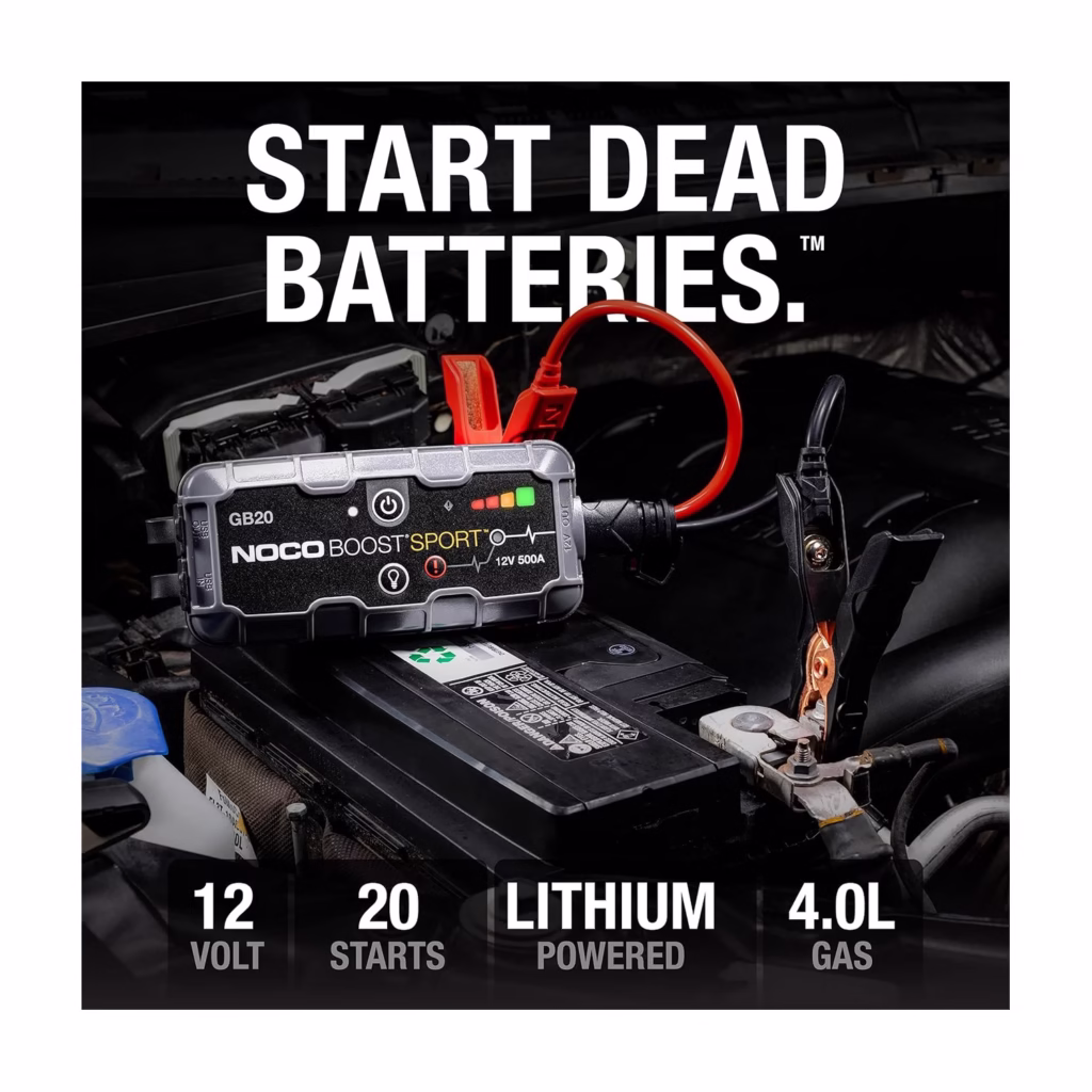 NOCO Boost Sport GB20 jump starting a dead 12V car battery