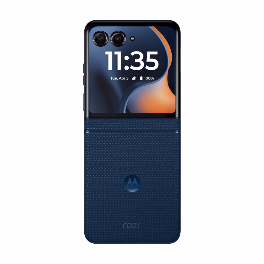 Motorola Razr 2025 folded showing the 3.6-inch cover display and dual cameras