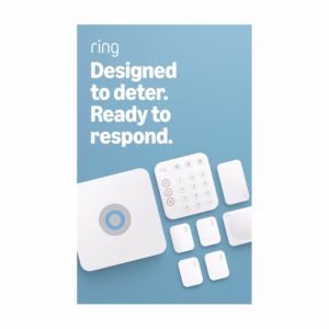 Ring Alarm 8-Piece home security kit components laid out, base station and keypad