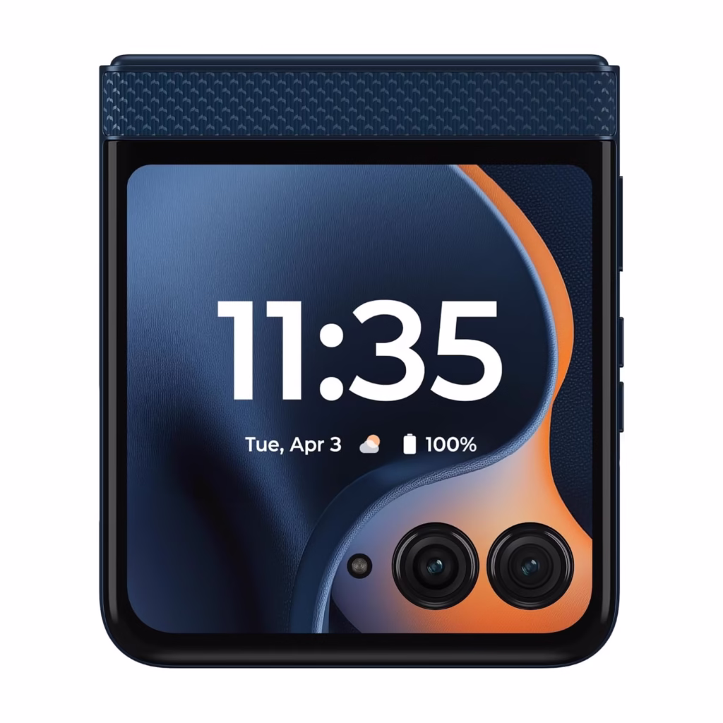 Motorola Razr 2025 cover display close-up in Gibraltar Sea