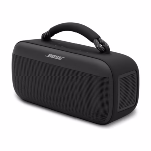 Bose SoundLink Max portable Bluetooth speaker in Black, front angled view with rope handle