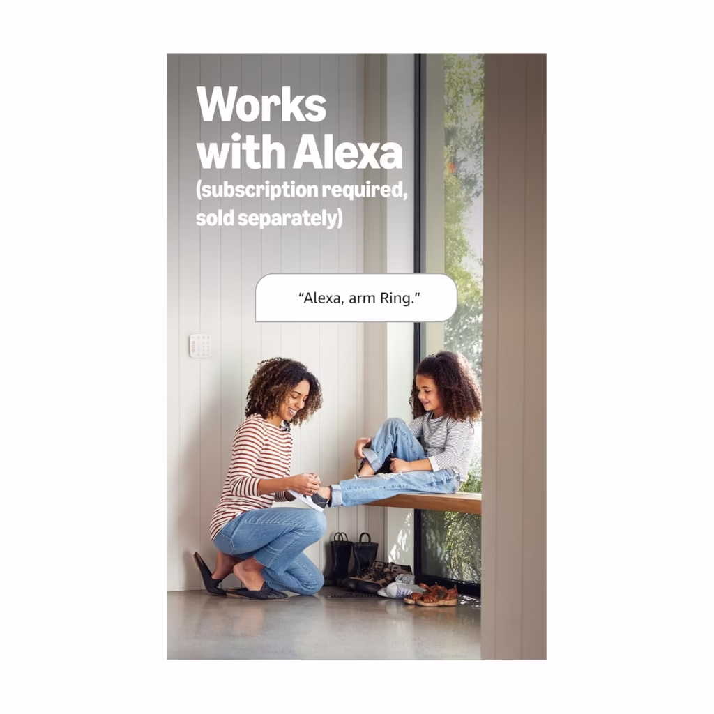 Ring Alarm system being armed by voice with Alexa at a home entryway
