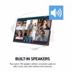 MSI PRO MP165 E6 portable monitor on a video call showing built-in speakers