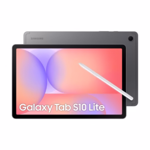 Samsung Galaxy Tab S10 Lite in Graphite Gray with S Pen, front and rear view