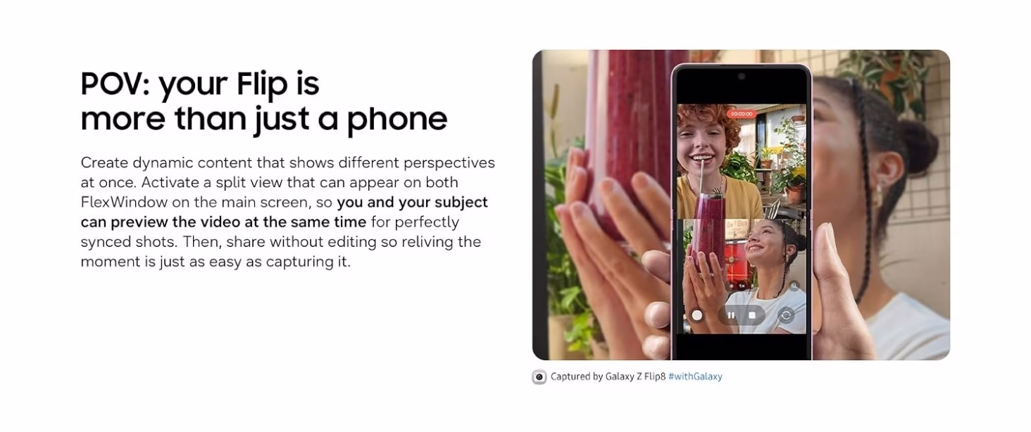 Samsung Galaxy Z Flip8 banner - dual preview and recording on FlexWindow