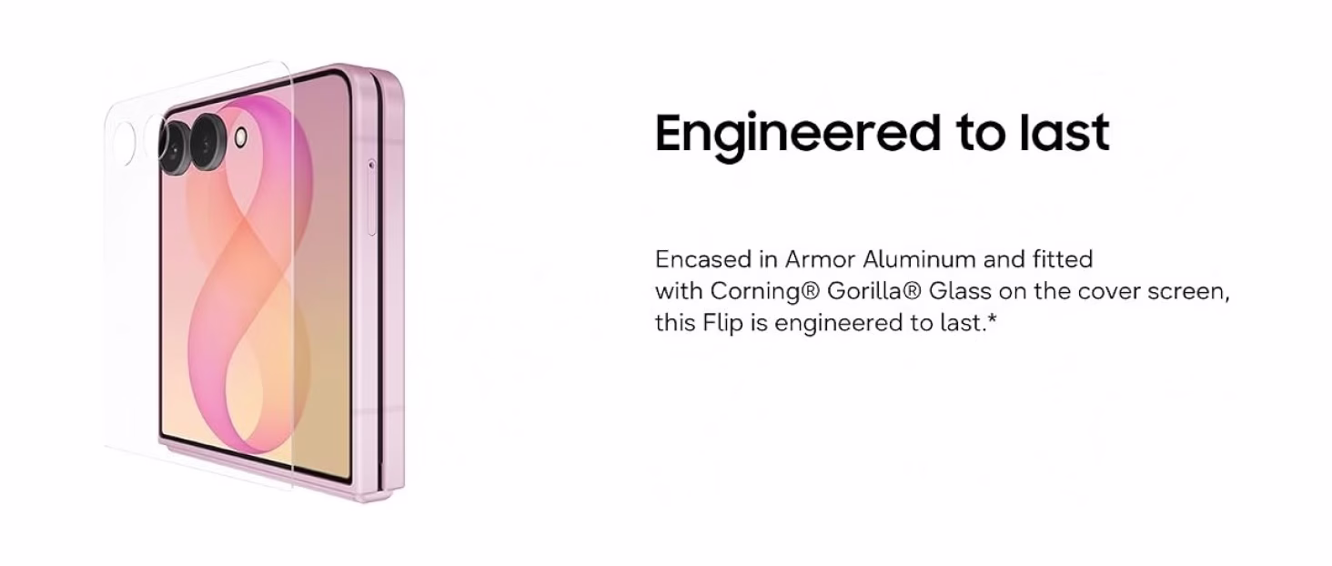 Samsung Galaxy Z Flip8 banner - Armor Aluminum and Gorilla Glass engineered to last