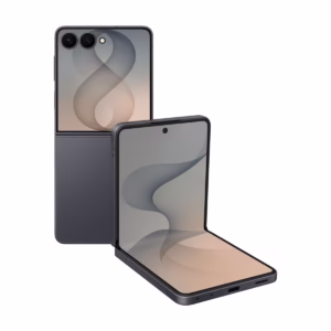 Samsung Galaxy Z Flip8 in Graphite, FlexWindow cover screen and flex mode view