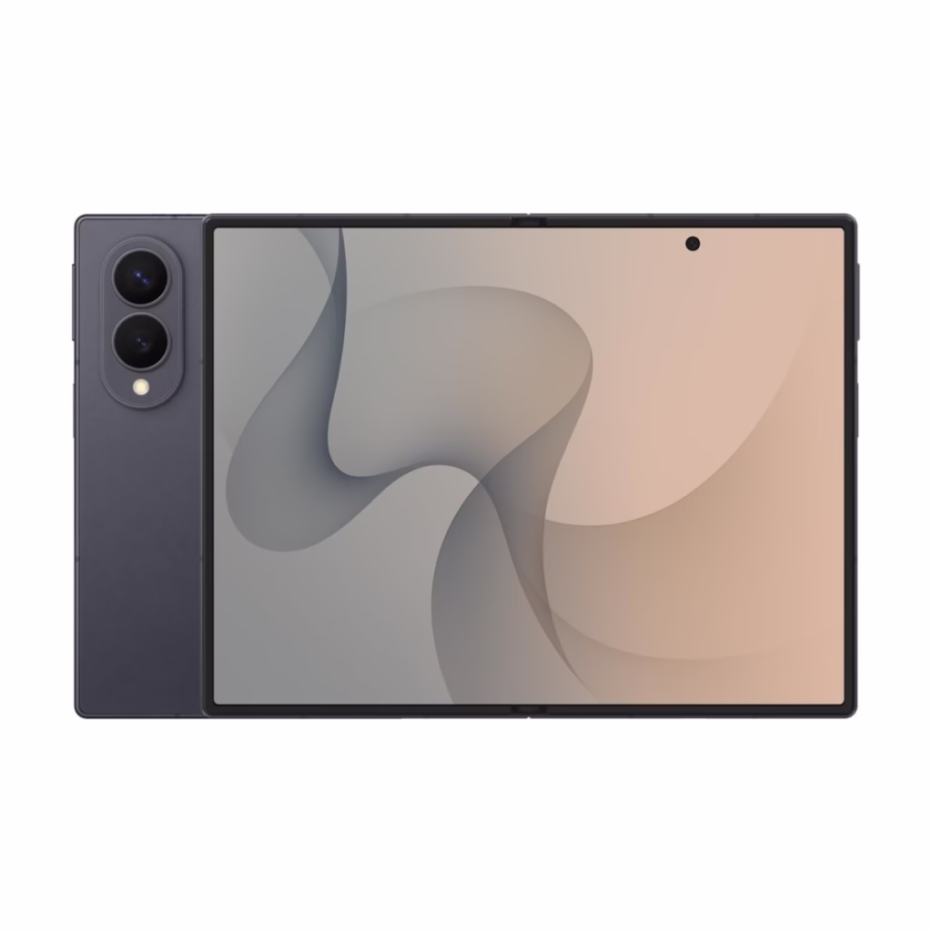 Samsung Galaxy Z Fold8 in Graphite, unfolded landscape view with back panel