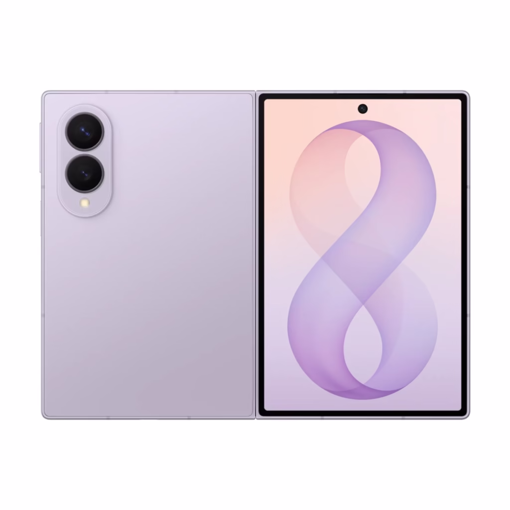 Samsung Galaxy Z Fold8 in Lavender, back panel and 5.5-inch cover screen view