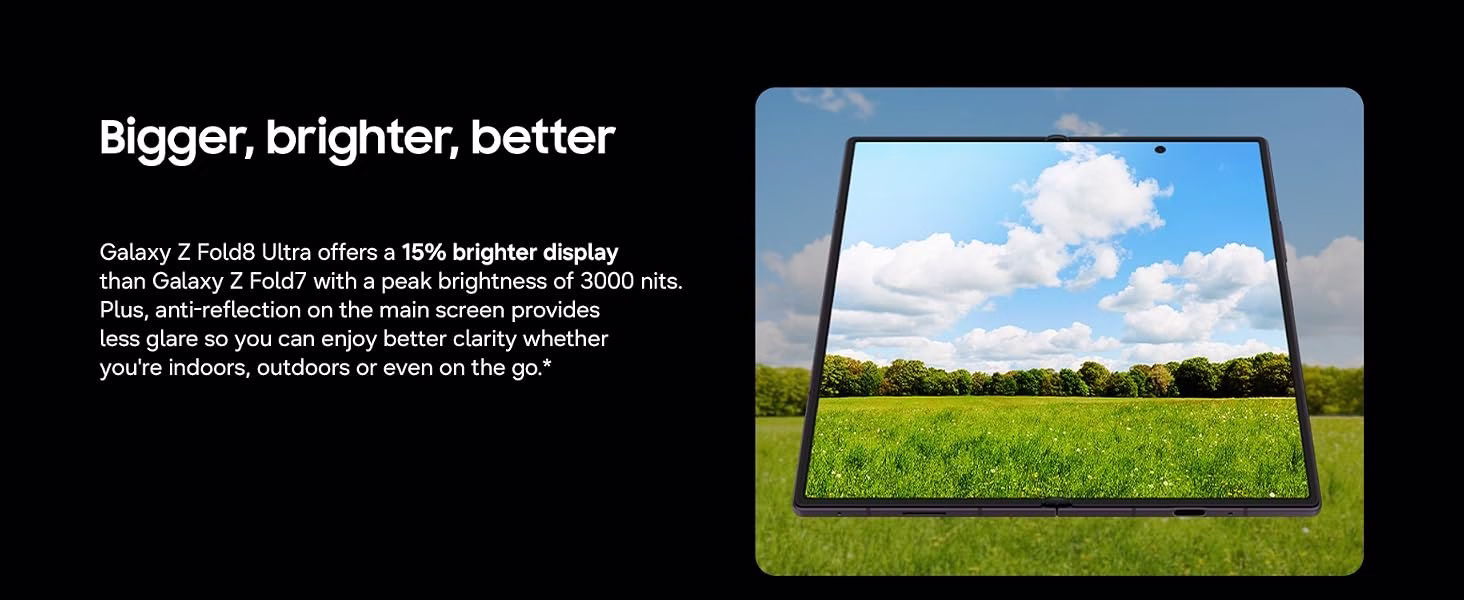 Samsung Galaxy Z Fold8 Ultra banner - bigger brighter 3000 nit anti-reflective display